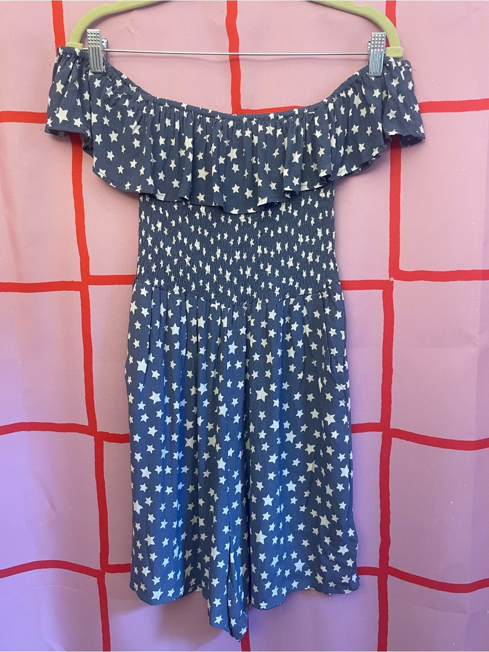 Off-Shoulder Star Print Romper